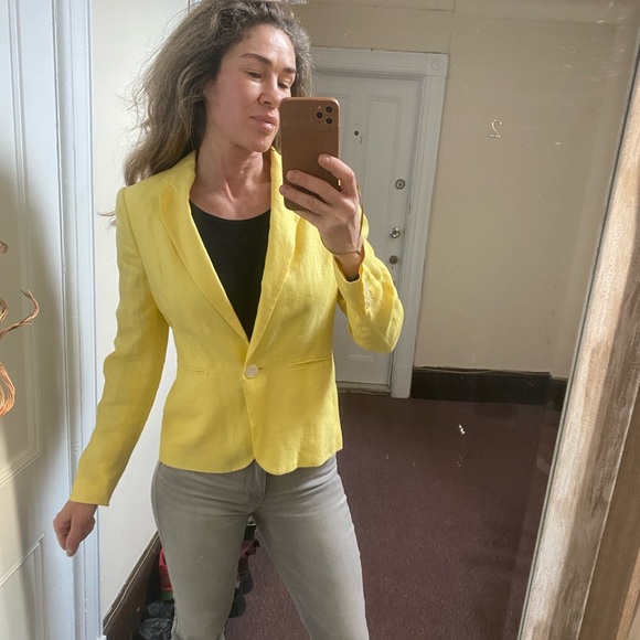 Ralph Lauren canary yellow linen jacket Sz 6 - Picture 10 of 16